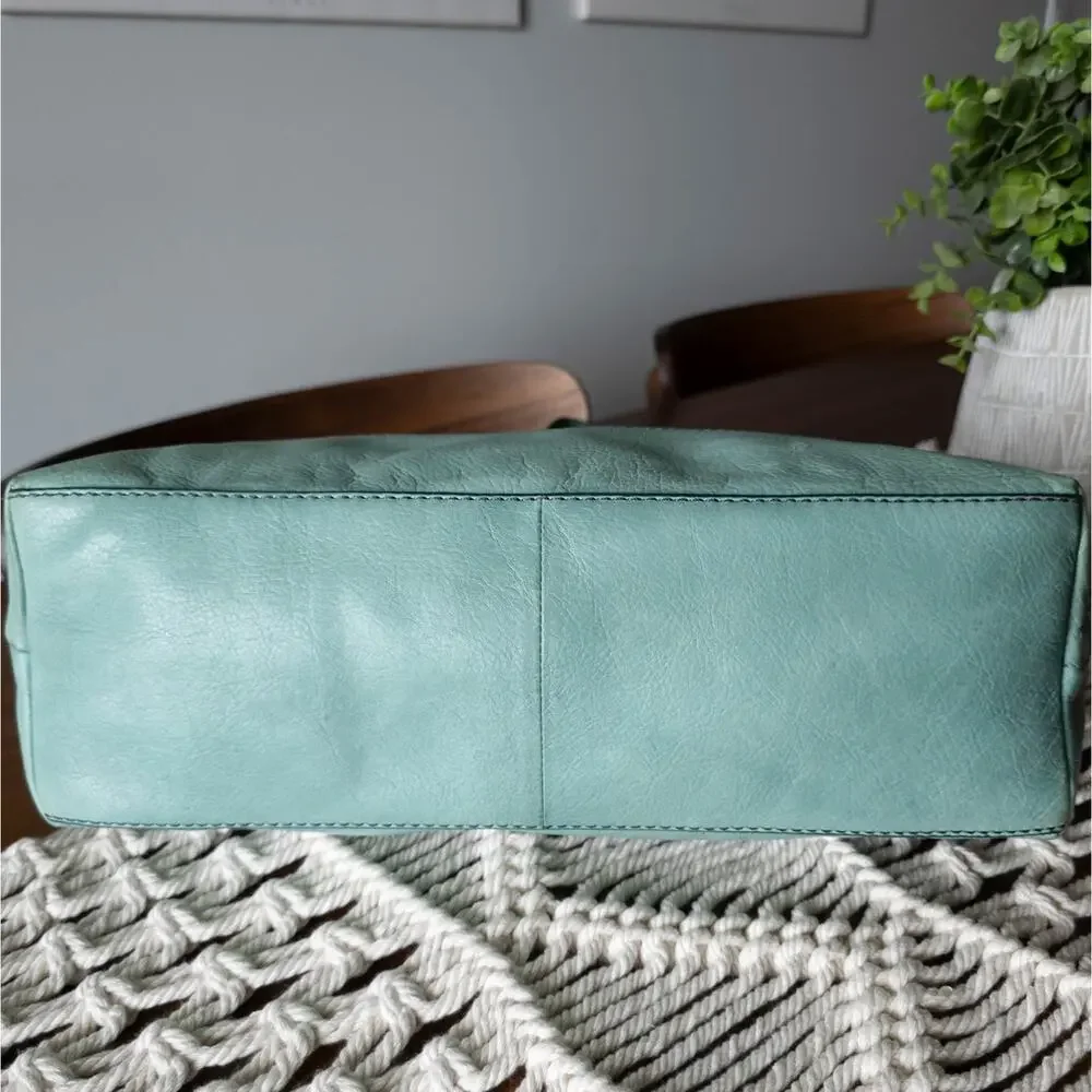 FOSSIL Hunter Teal Green Leather Tote Bag - Picture 6 of 11